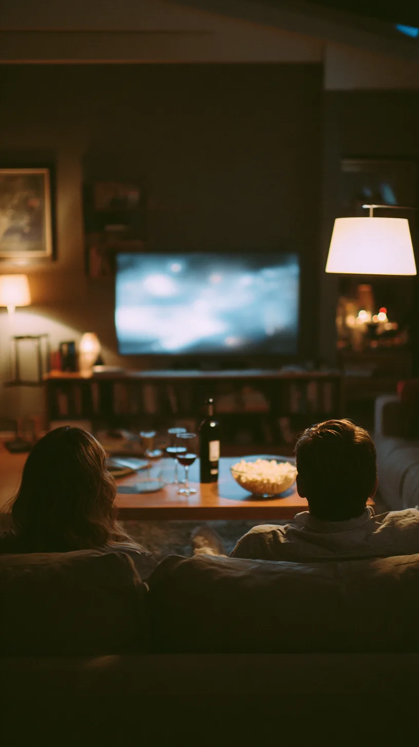 A couple on a sofa, watching a show in a dim living room
